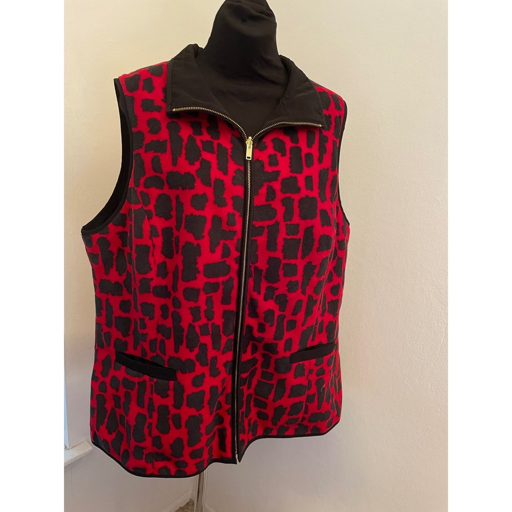 Susan‎ Graver Weekend Reversible Vest Red Black Animal Print Quilted Women 1X